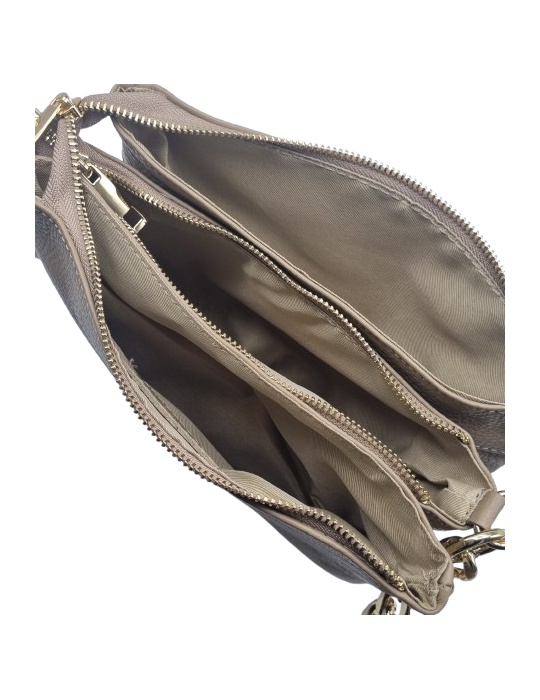 SAC BANDOULIERE EN CUIR TAUPE - MIA & JOY
