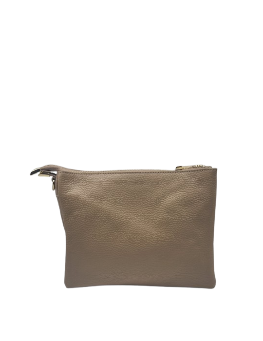SAC BANDOULIERE EN CUIR TAUPE - MIA & JOY