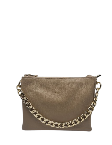 SAC BANDOULIERE EN CUIR TAUPE - MIA & JOY