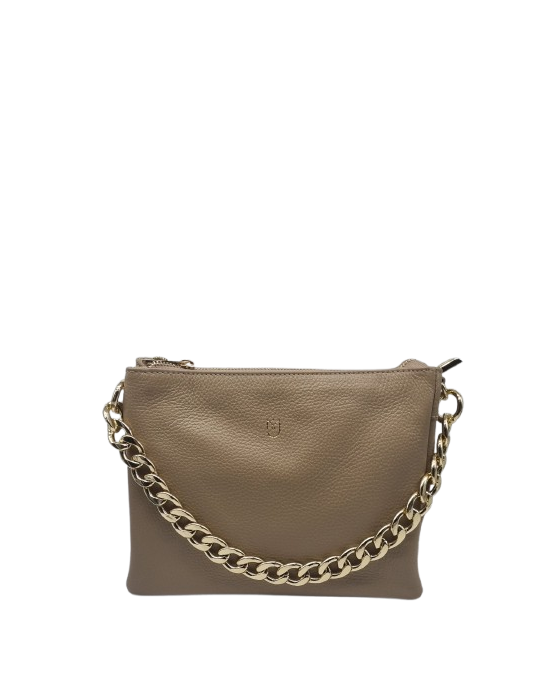 SAC BANDOULIERE EN CUIR TAUPE - MIA & JOY