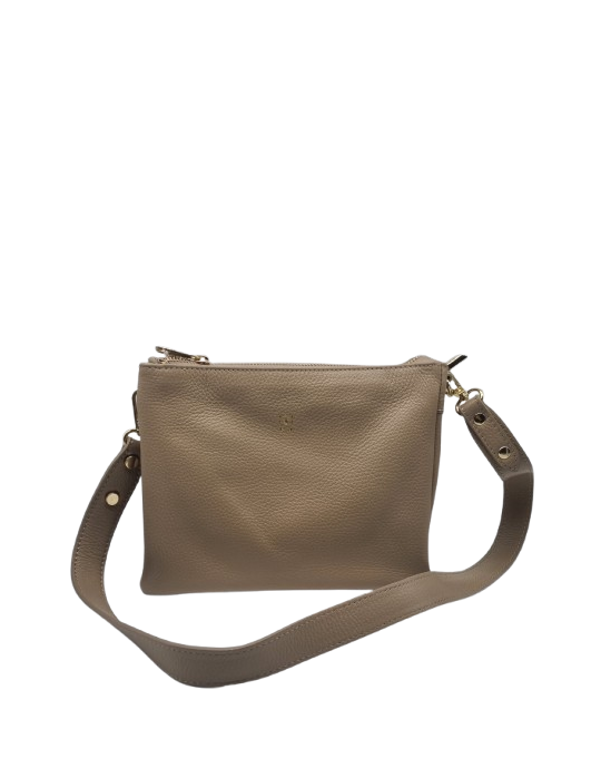 SAC BANDOULIERE EN CUIR TAUPE - MIA & JOY