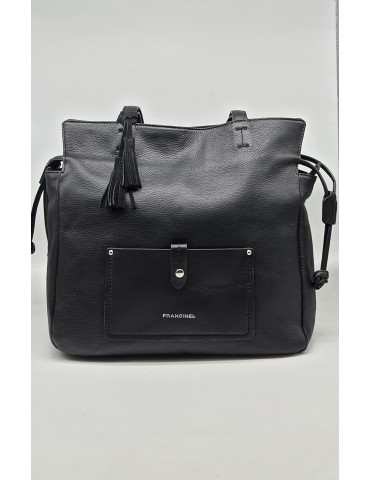 SAC SHOPPING CUIR NOIR - FRANCINEL