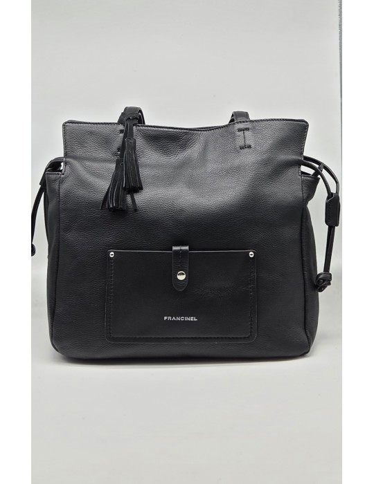 SAC SHOPPING CUIR NOIR - FRANCINEL