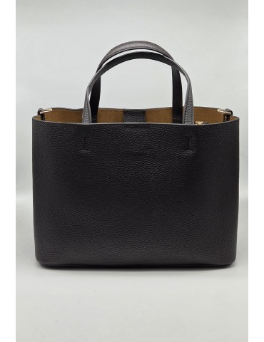 SAC PORTE MAIN CUIR / DAIM MARRON GOLD - POURCHET 2