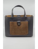 SAC PORTE MAIN CUIR / DAIM MARRON GOLD - POURCHET