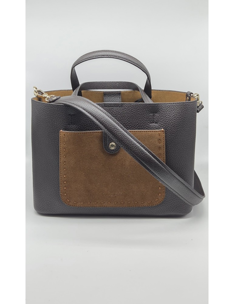 SAC PORTE MAIN CUIR / DAIM MARRON GOLD - POURCHET