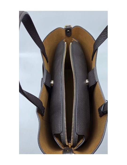 SAC PORTE MAIN CUIR / DAIM MARRON GOLD - POURCHET