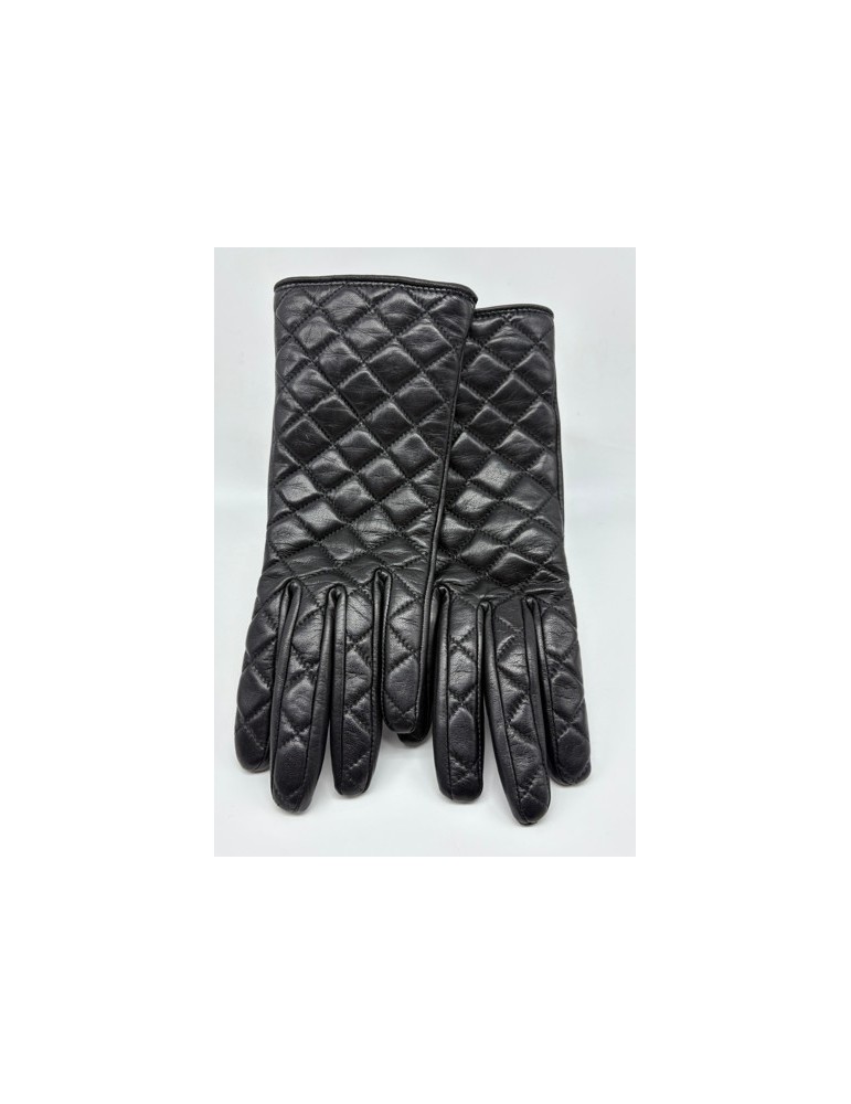 GANTS NOIR EN CUIR D'AGNEAU MATELASSE T.6.5 - GLOVE STORY