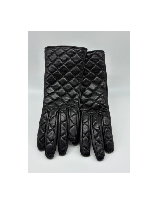 GANTS NOIR EN CUIR D'AGNEAU MATELASSE T.6.5 - GLOVE STORY