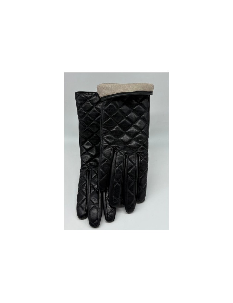 GANTS NOIR EN CUIR D'AGNEAU MATELASSE T.6.5 - GLOVE STORY