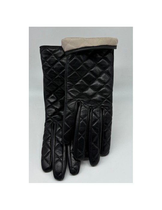 GANTS NOIR EN CUIR D'AGNEAU MATELASSE T.6.5 - GLOVE STORY