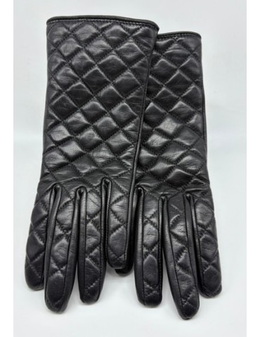 GANTS EN CUIR NOIR MATELASSE T.7 - GLOVE STORY