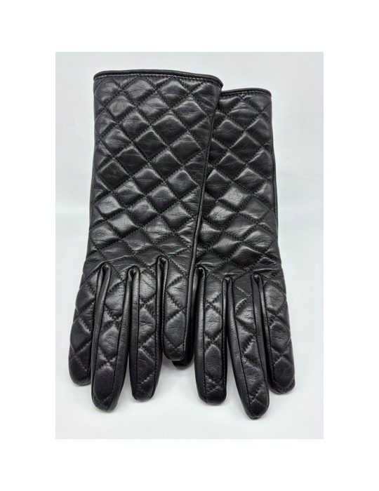 GANTS EN CUIR NOIR MATELASSE T.7 - GLOVE STORY