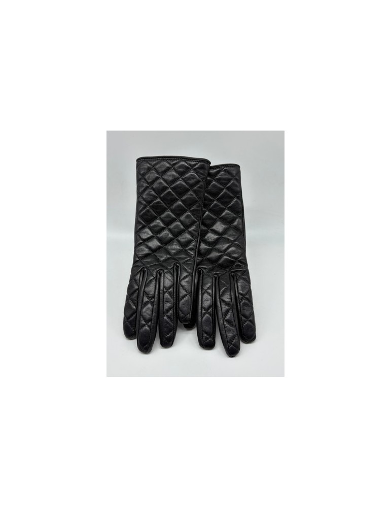 GANTS EN CUIR NOIR MATELASSE T.7 - GLOVE STORY