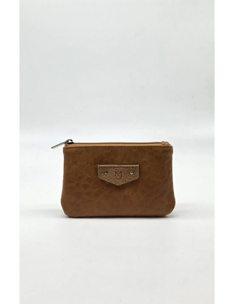 PORTE MONNAIE CROUTE DE CUIR CAMEL - MIA & JOY