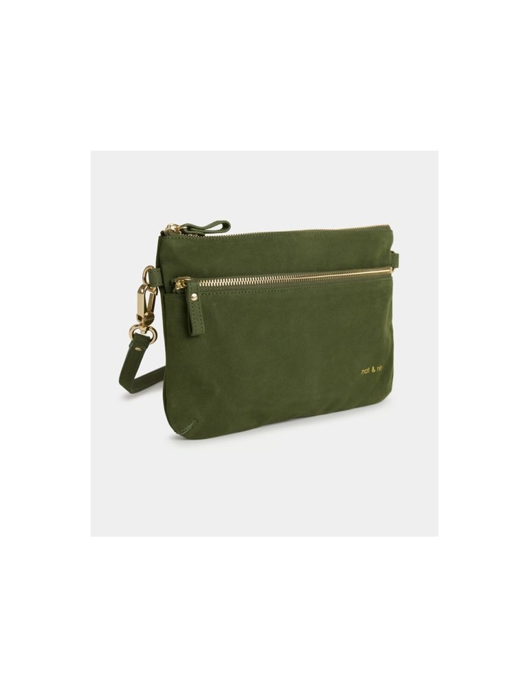 SAC VICKY POCHETTE ZIPPEE EN CUIR VERT OLIVIER - NAT & NIN
