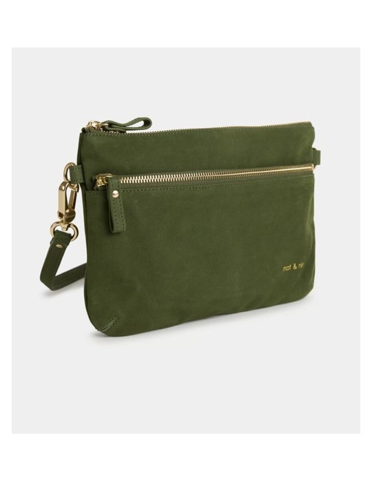SAC VICKY POCHETTE ZIPPEE EN CUIR VERT OLIVIER - NAT & NIN