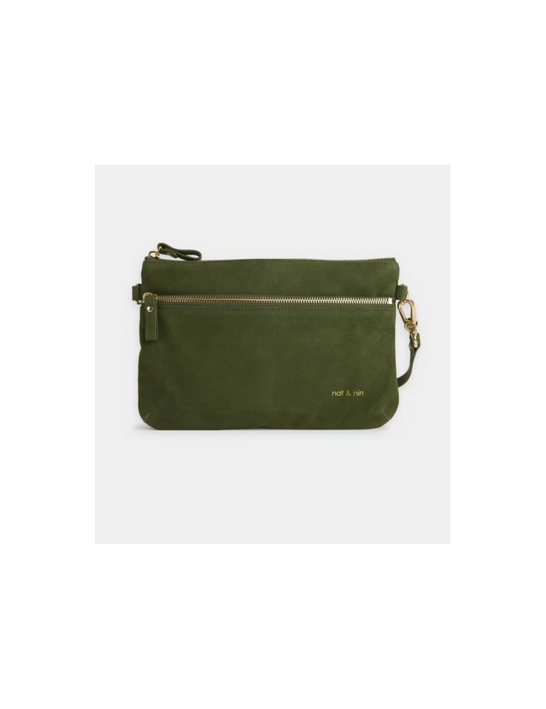 SAC VICKY POCHETTE ZIPPEE EN CUIR VERT OLIVIER - NAT & NIN