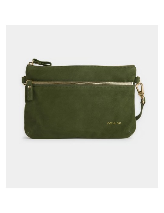 SAC VICKY POCHETTE ZIPPEE EN CUIR VERT OLIVIER - NAT & NIN