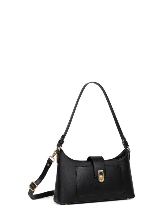 SAC PORTE EPAULE EN SIMILICUIR NOIR - HEXAGONA