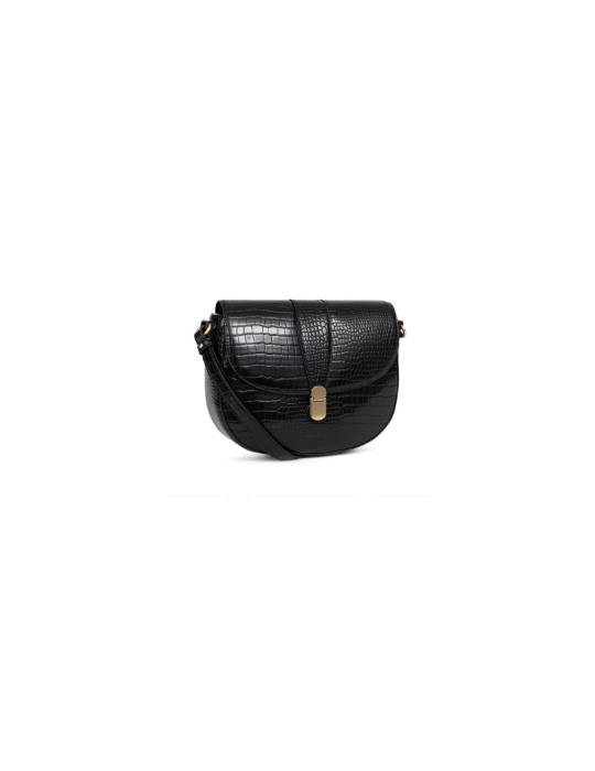 SAC PORTE TRAVERS EN CROCO SIMILICUIR NOIR - HEXAGONA