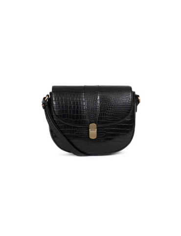 SAC PORTE TRAVERS EN CROCO SIMILICUIR NOIR - HEXAGONA