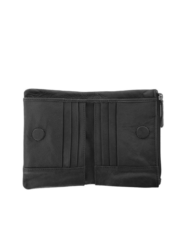 PORTEFEUILLE ZOE EN CUIR NOIR  - LEA TONI