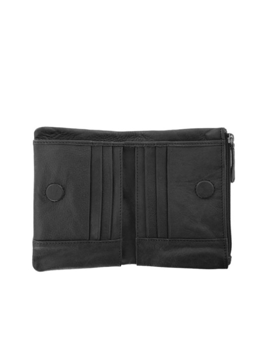 PORTEFEUILLE ZOE EN CUIR NOIR  - LEA TONI