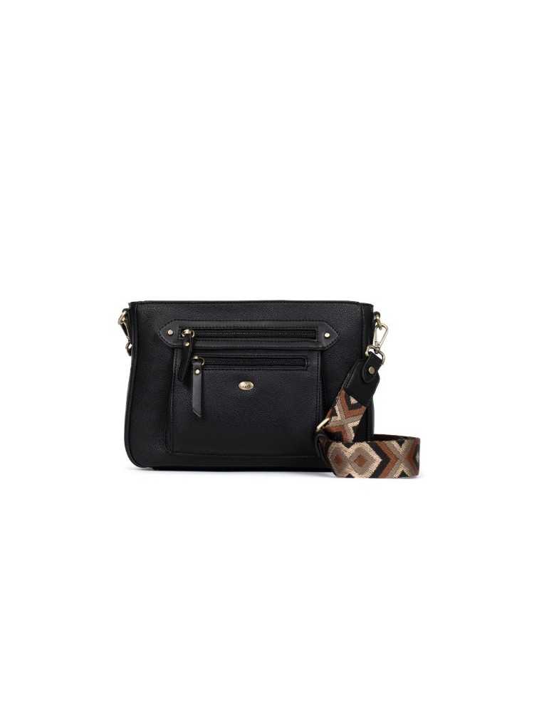 SAC PORTE TRAVERS EN SIMILICUIR NOIR - HEXAGONA