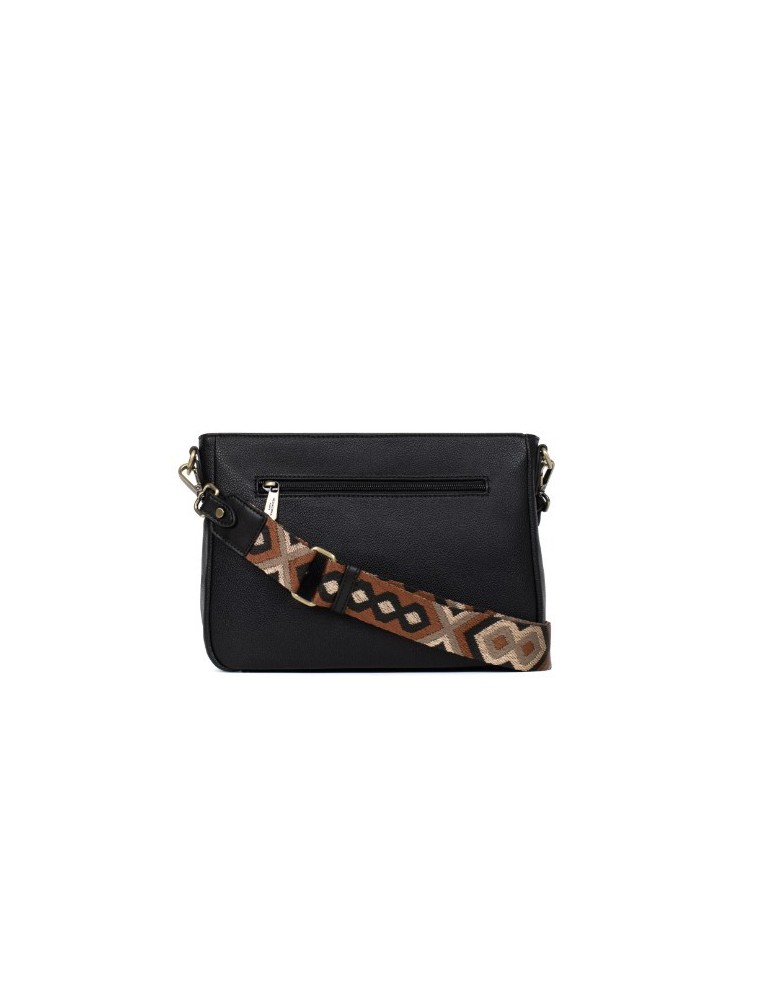 SAC PORTE TRAVERS EN SIMILICUIR NOIR - HEXAGONA
