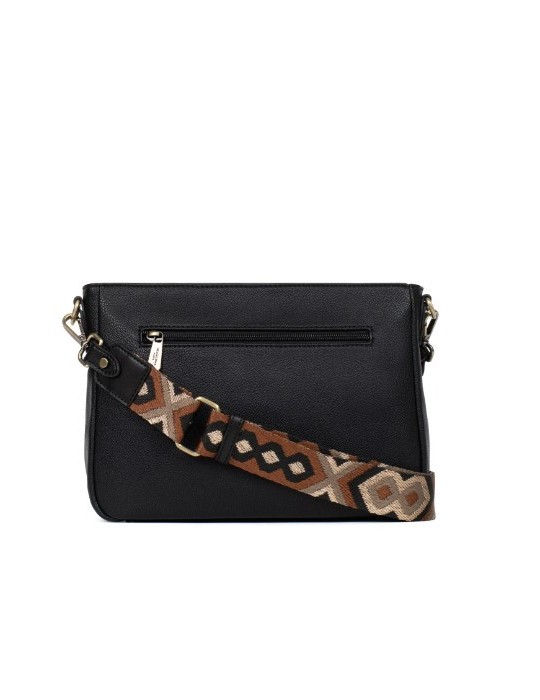 SAC PORTE TRAVERS EN SIMILICUIR NOIR - HEXAGONA