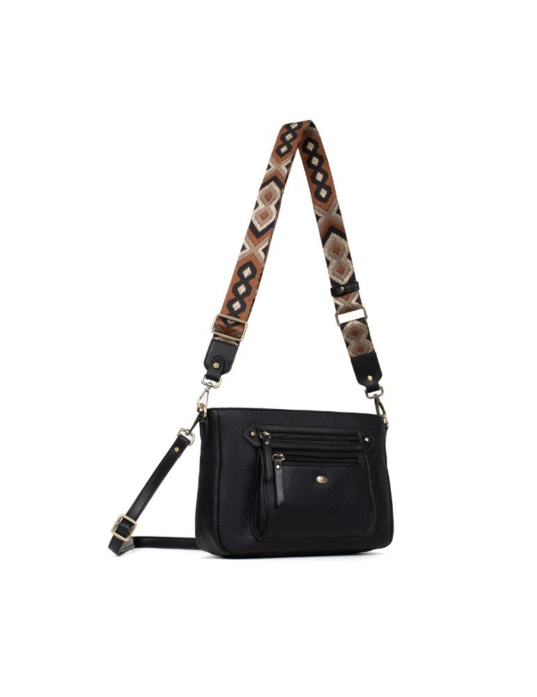 SAC PORTE TRAVERS EN SIMILICUIR NOIR - HEXAGONA