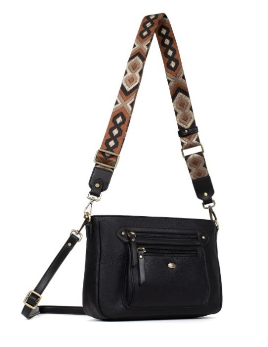 SAC PORTE TRAVERS EN SIMILICUIR NOIR - HEXAGONA