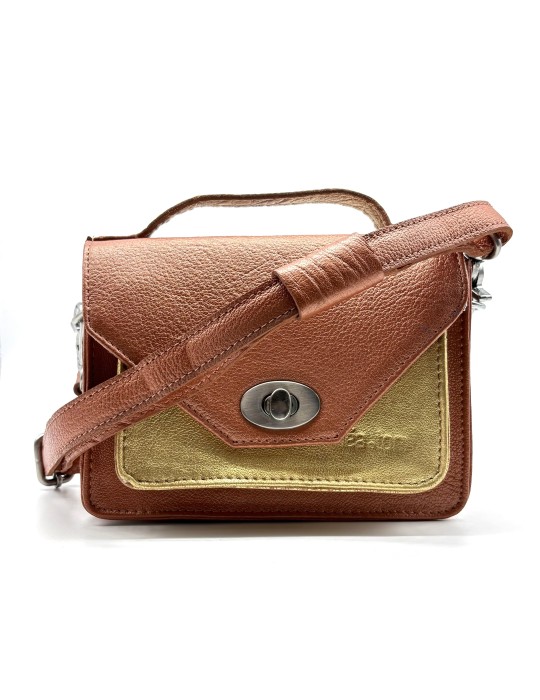 SAC BANDOULIERE  HELENIE TERRACOTTA DORE EN CUIR - LEA TONI