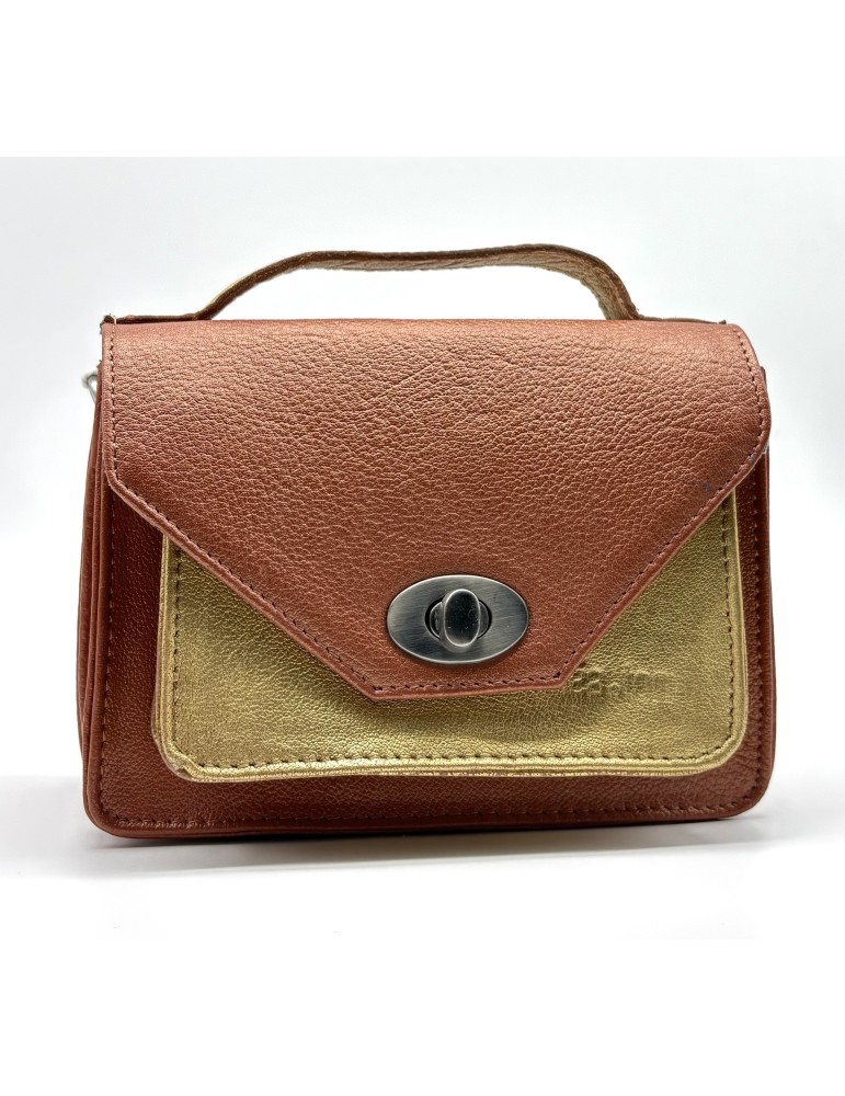 SAC BANDOULIERE  HELENIE TERRACOTTA DORE EN CUIR - LEA TONI