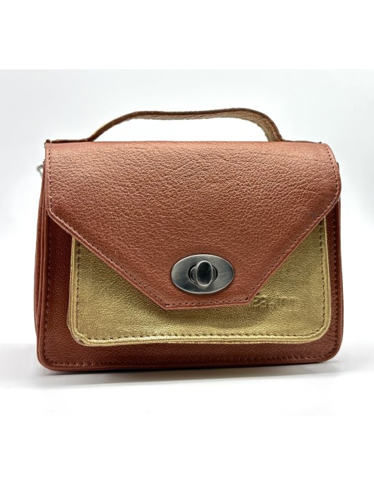 SAC BANDOULIERE  HELENIE TERRACOTTA DORE EN CUIR - LEA TONI