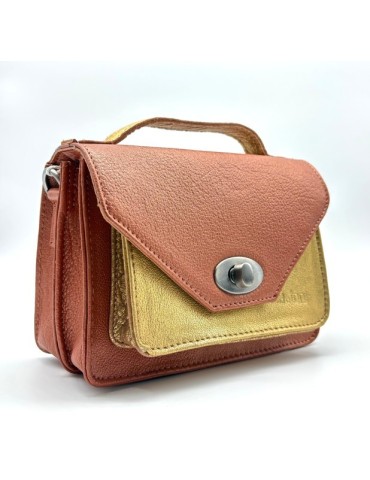 SAC BANDOULIERE  HELENIE TERRACOTTA DORE EN CUIR - LEA TONI