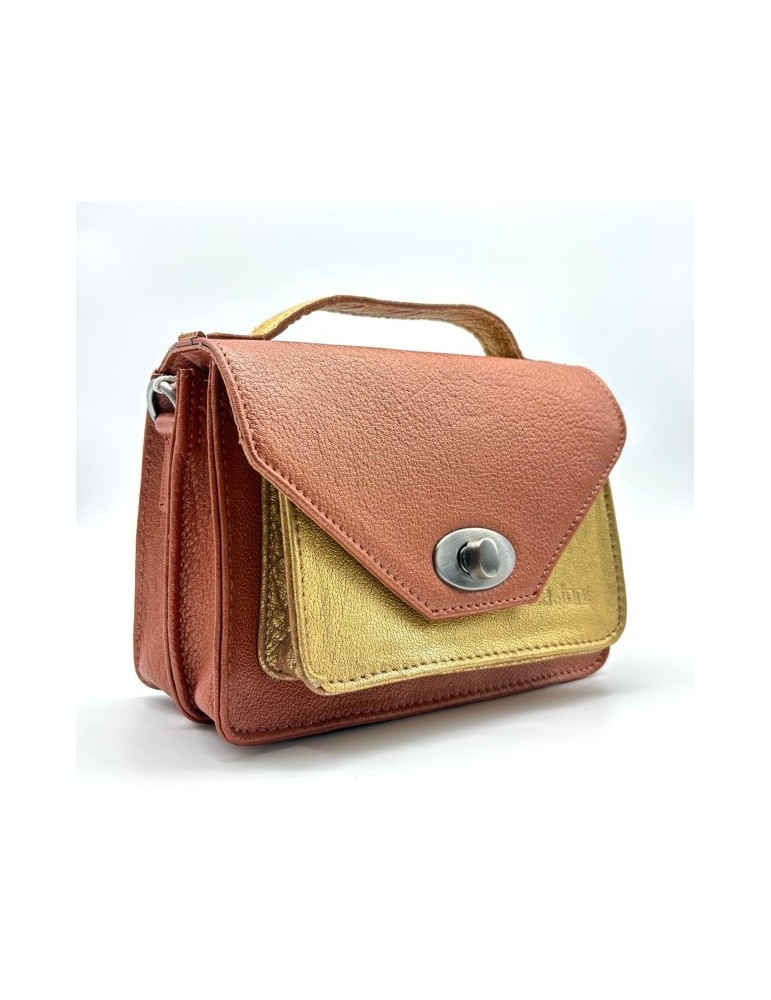 SAC BANDOULIERE  HELENIE TERRACOTTA DORE EN CUIR - LEA TONI