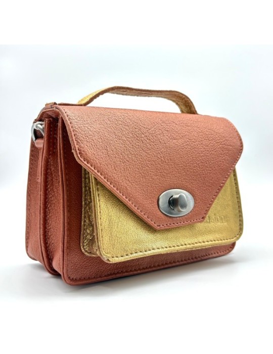 SAC BANDOULIERE  HELENIE TERRACOTTA DORE EN CUIR - LEA TONI