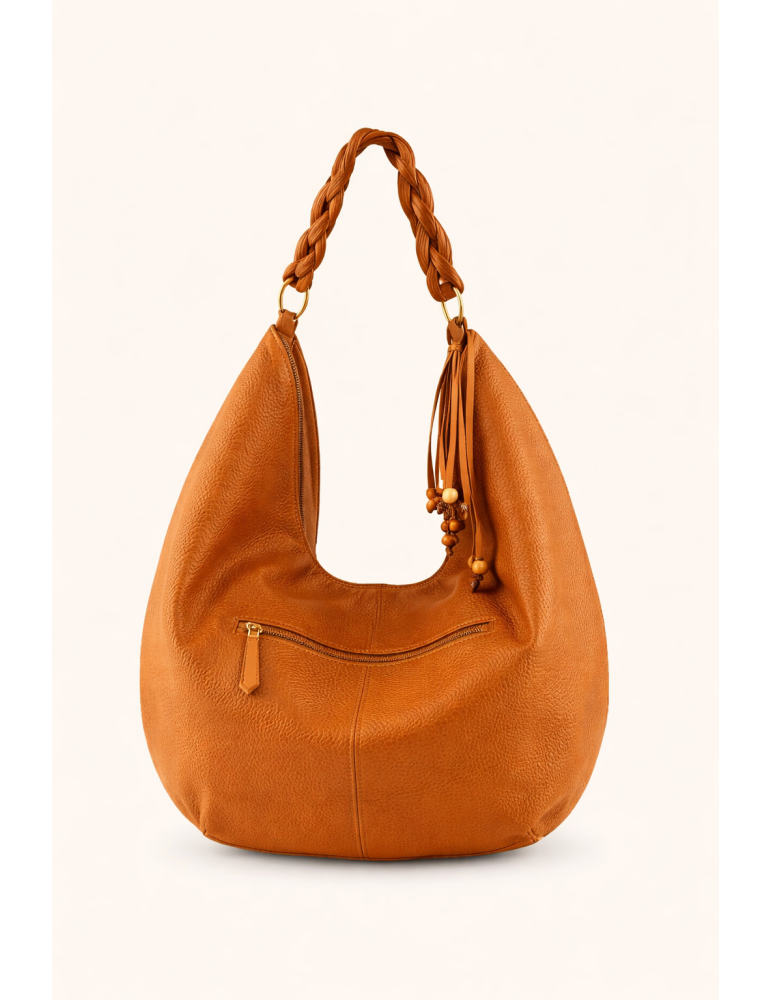 SAC PORTE EPAULE CROUTE DE CUIR CAMEL - MIA & JOY
