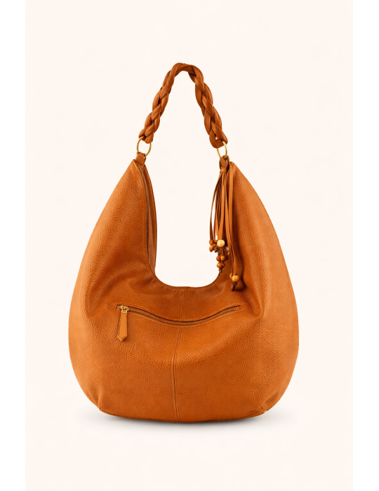 SAC PORTE EPAULE CROUTE DE CUIR CAMEL - MIA & JOY