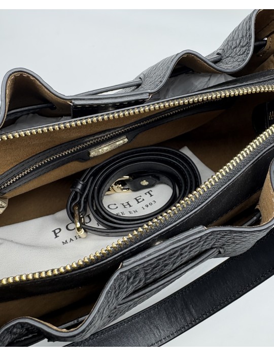 SAC BESACE EN CUIR NOIR - POURCHET