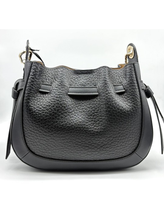 SAC BESACE EN CUIR NOIR - POURCHET