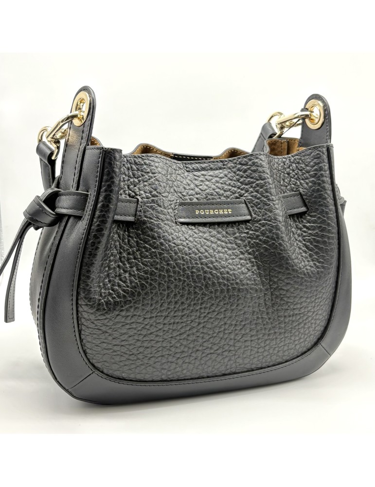 SAC BESACE EN CUIR NOIR - POURCHET