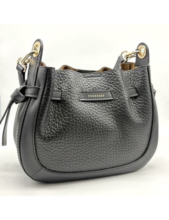 SAC BESACE EN CUIR NOIR - POURCHET