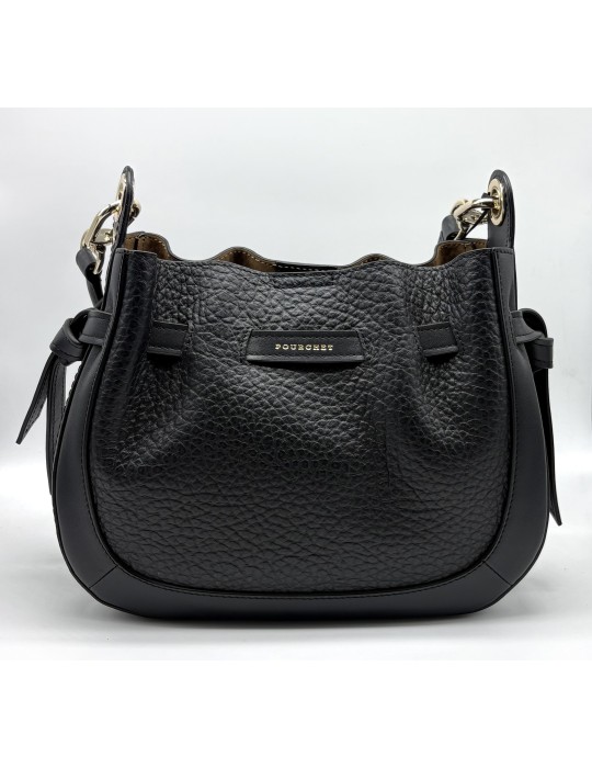 SAC BESACE EN CUIR NOIR - POURCHET