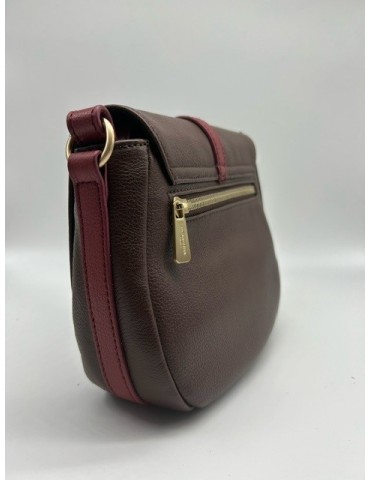 SAC BANDOULIERE CUIR CHOCOLAT FRAMBOISE - HEXAGONA 2