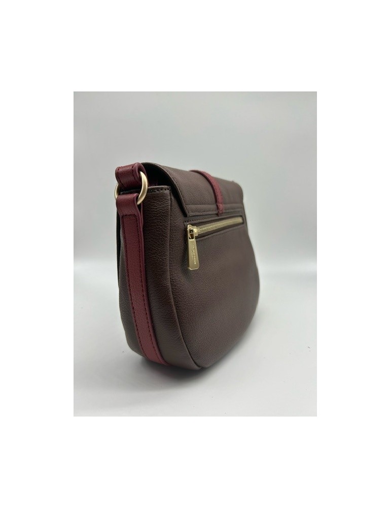 SAC BANDOULIERE CUIR CHOCOLAT FRAMBOISE - HEXAGONA