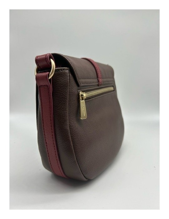 SAC BANDOULIERE CUIR CHOCOLAT FRAMBOISE - HEXAGONA