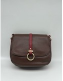 SAC BANDOULIERE CUIR CHOCOLAT FRAMBOISE - HEXAGONA